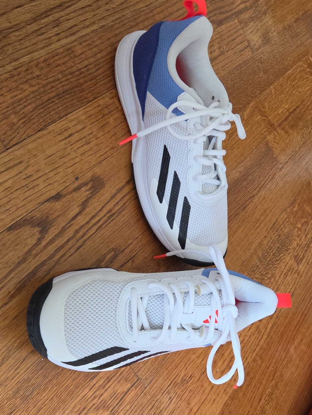Adidas Kids White Sneakers with Blue and Black Accents